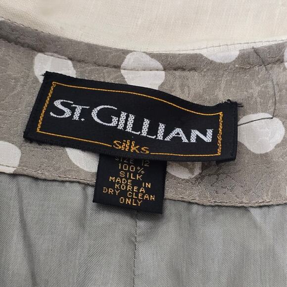 St. Gillian VTG Silk Polka Dot Midi Dress 12 Puff Sleeves Bow Collar Retro 80s - Picture 9 of 11